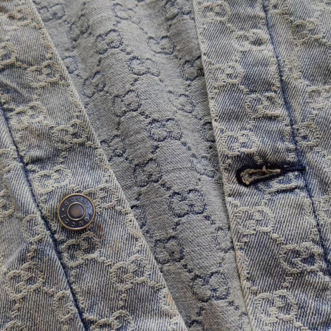 Gucci/古驰 24ss新款花丹宁牛仔外套 浅蓝色和象牙白色