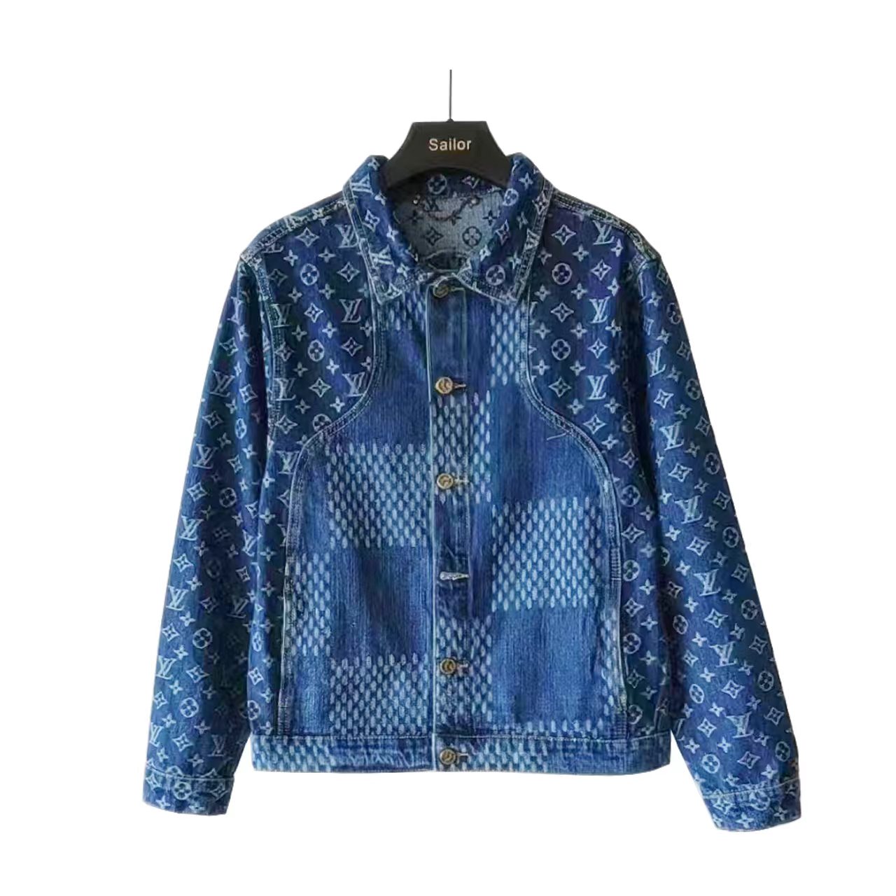 Louis Vuitton LV Nigo Human Virgil 联名款老花拼接格子水洗牛仔外套夹克