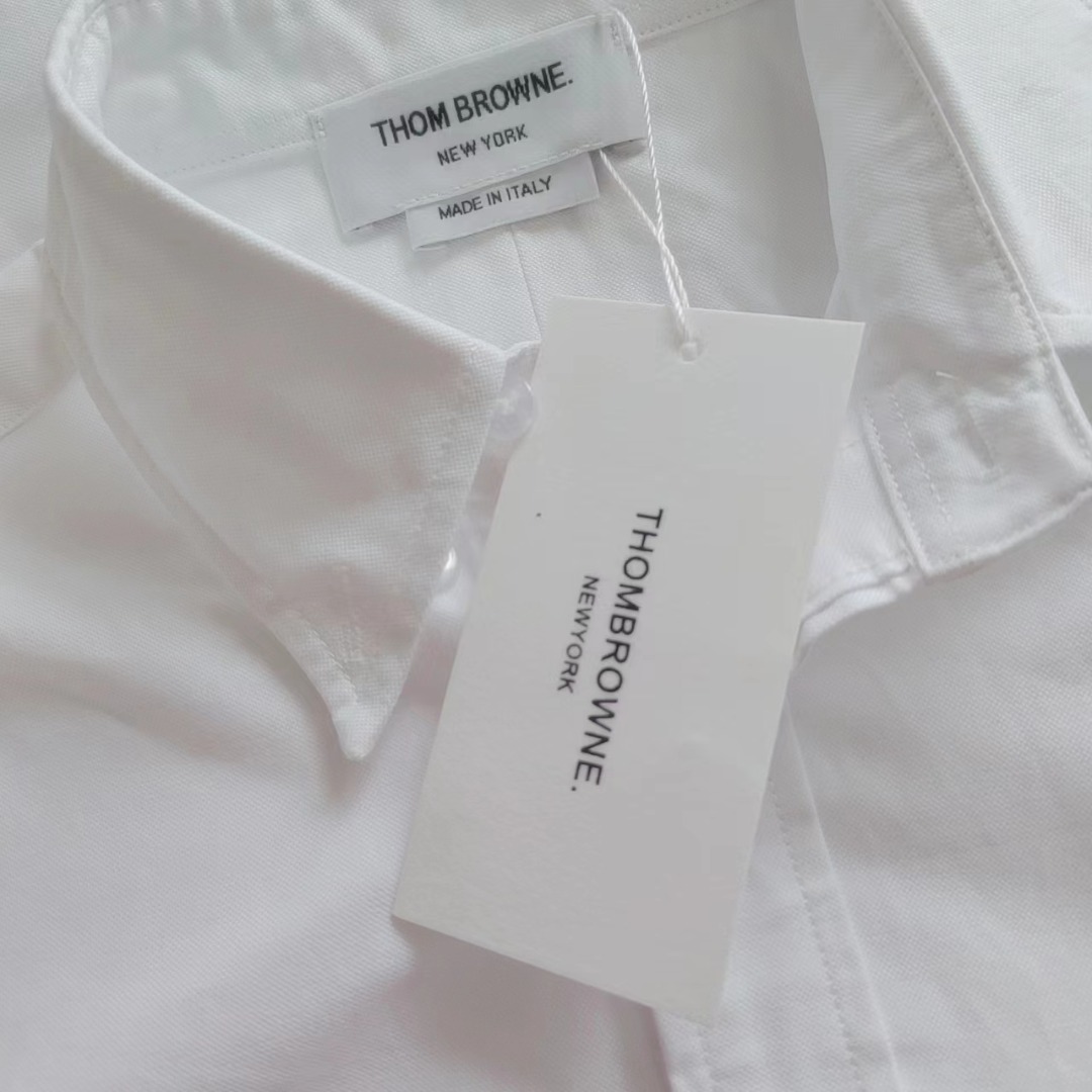 THOM BROWNE 汤姆布朗.经典新款袖子红白蓝条纹斜纹牛津纺长袖衬衣