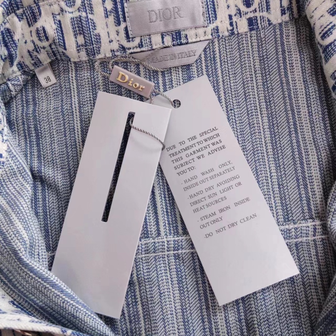 Dior/迪奥 DR字母色织满幅logo提花长袖牛仔衬衫 蓝色545