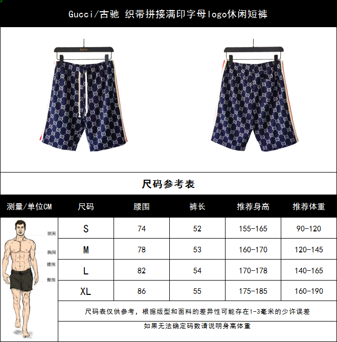 Gucci/古驰 织带拼接满印字母logo休闲短裤