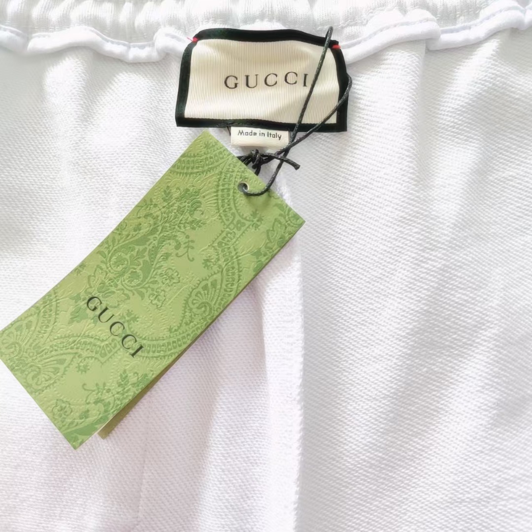 GUCCI/古驰 四色牙刷绣字母logo 后口袋红绿双G字母刺绣短裤