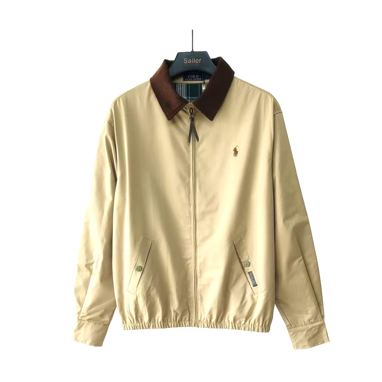 Ralph Lauren 拉夫劳伦 经典小标刺绣灯芯绒拼接翻领夹克外套 卡其 黑色