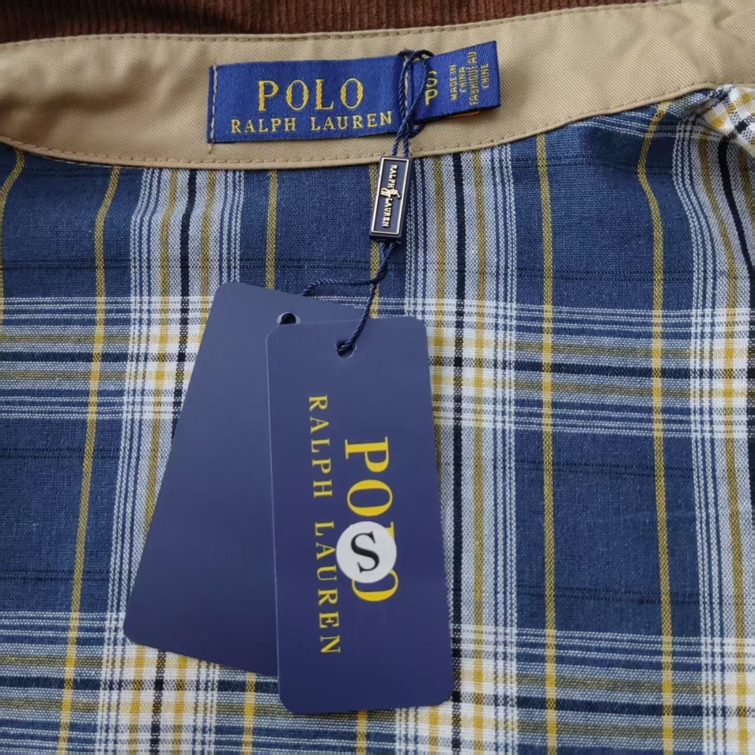 Ralph Lauren 拉夫劳伦 经典小标刺绣灯芯绒拼接翻领夹克外套 卡其 黑色