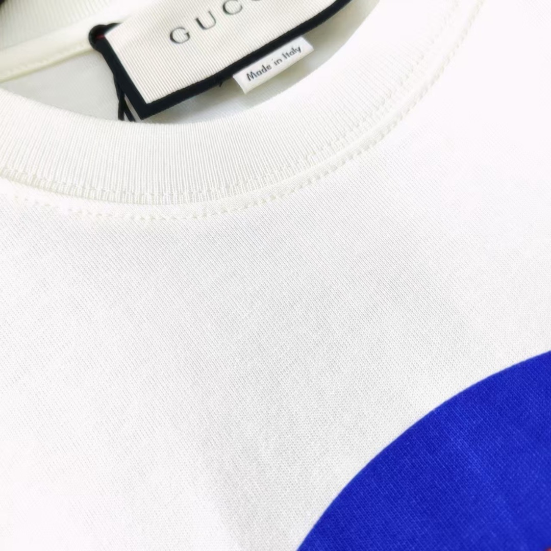 Gucci古驰 红蓝圆形GG带条纹印花短袖