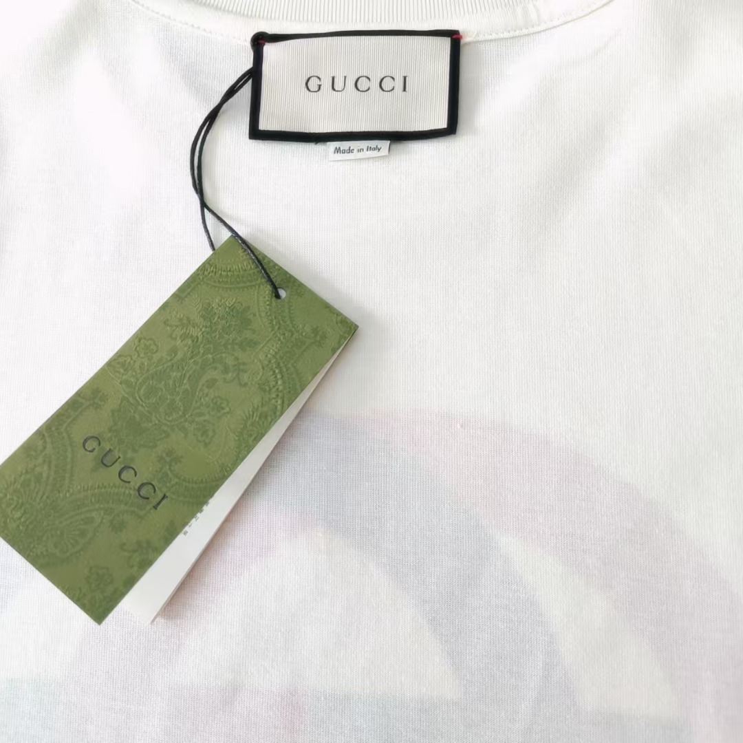 Gucci古驰 红蓝圆形GG带条纹印花短袖
