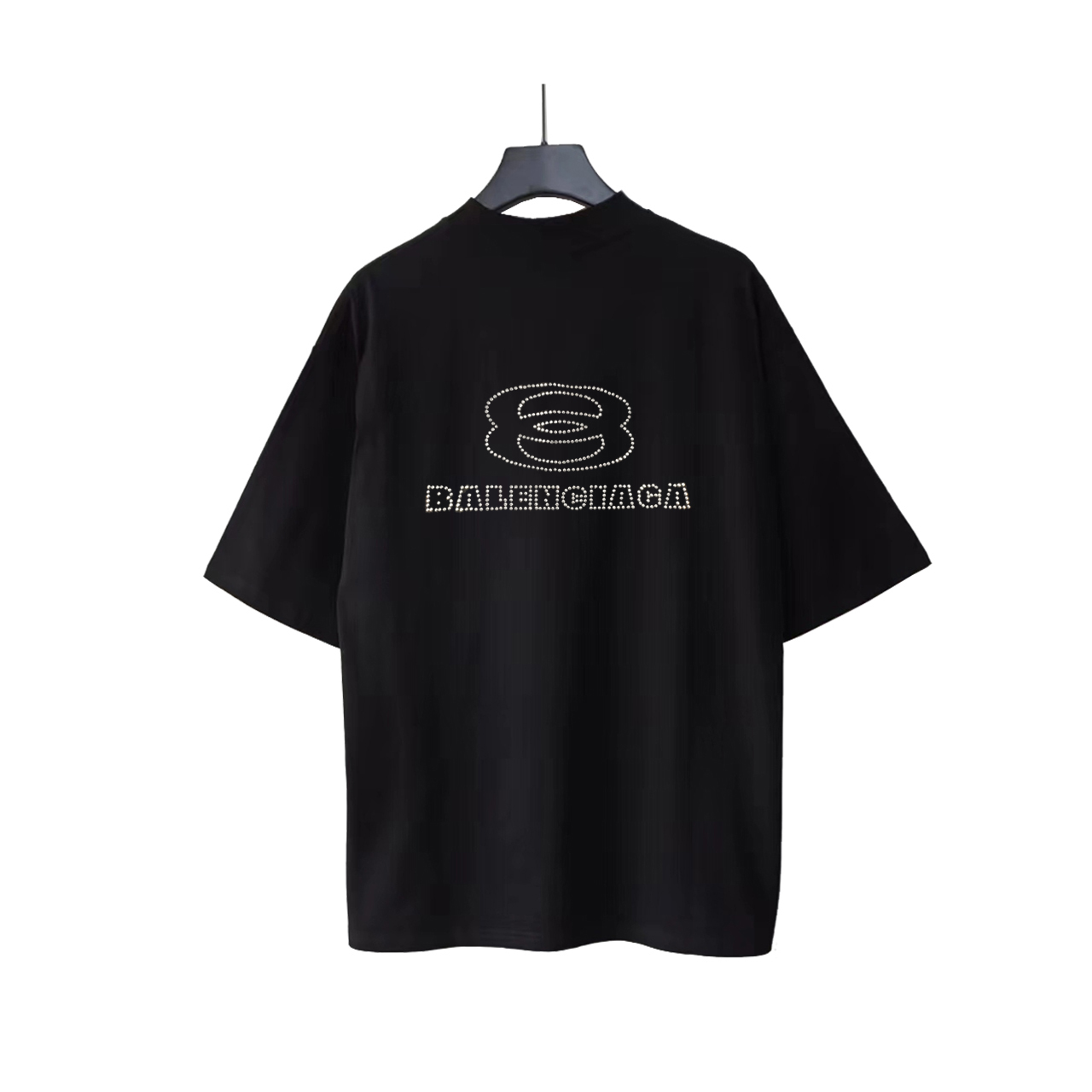 巴黎世家 Balenciaga基础双圈烫钻短袖 经典背后烫钻字母