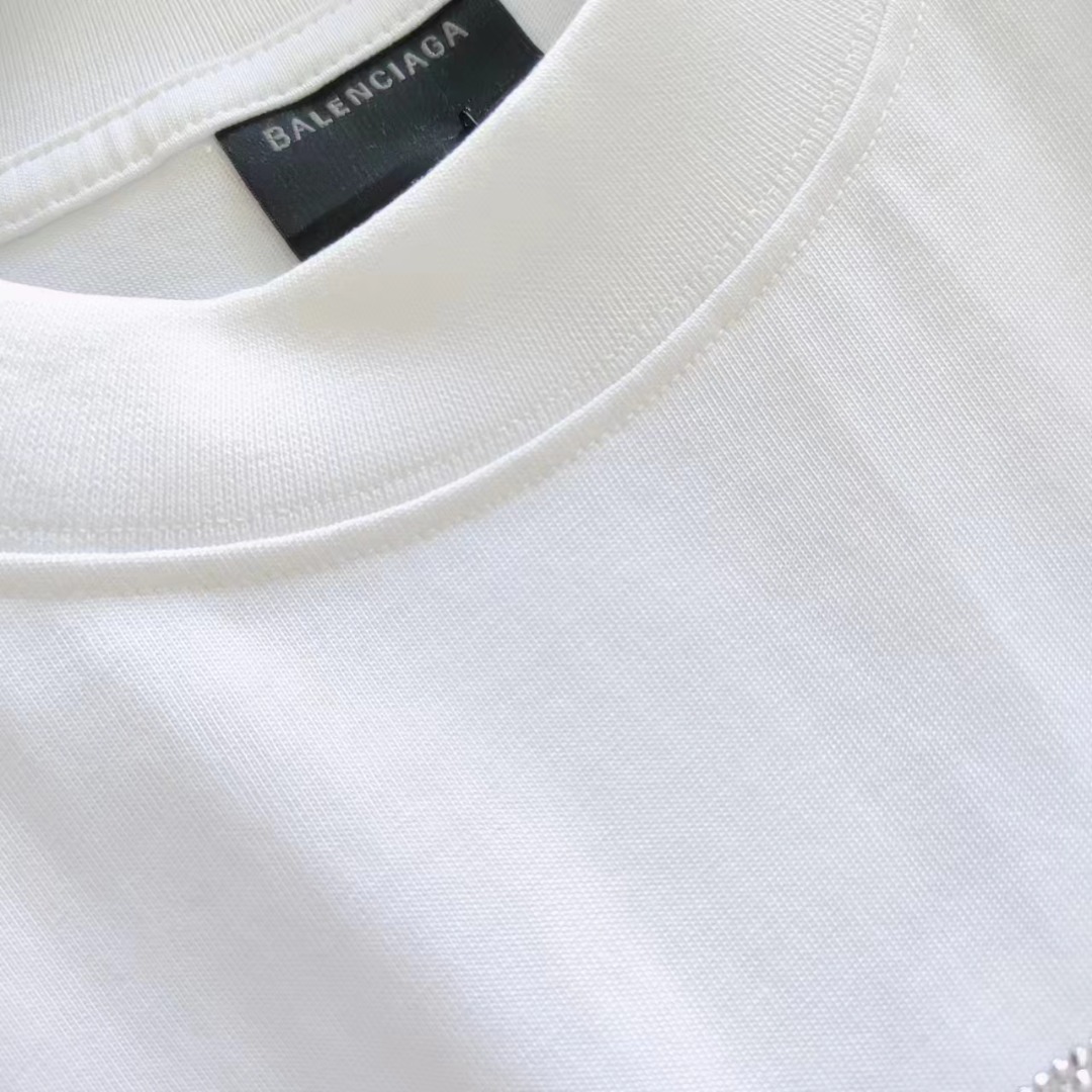 巴黎世家 Balenciaga基础双圈烫钻短袖 经典背后烫钻字母