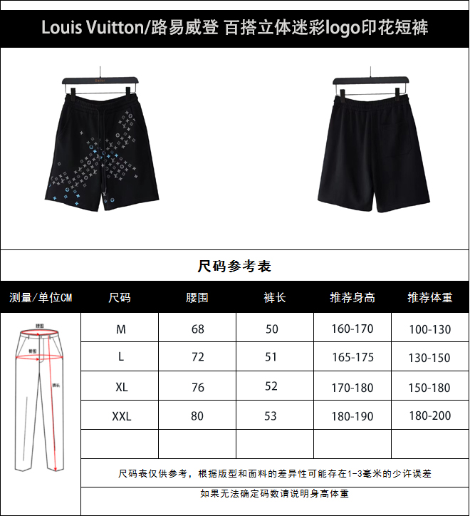 Louis Vuitton/路易威登 百搭立体迷彩logo印花短裤