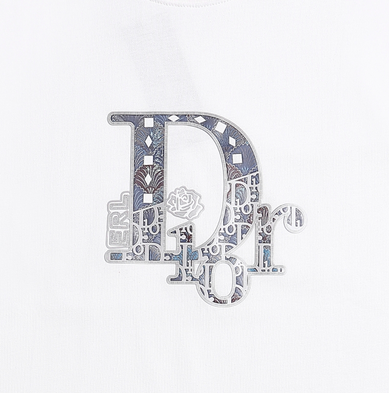 Dior迪奥新款胸前渐变色字母硅胶烫短袖