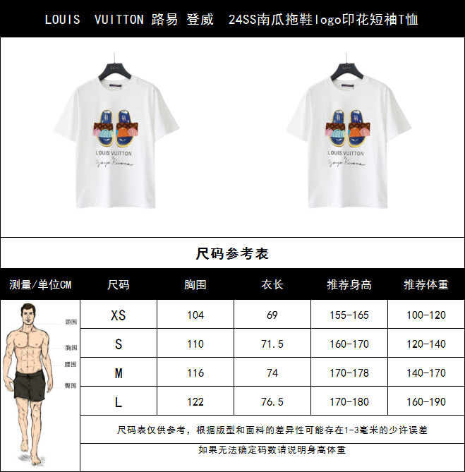 LOUIS VUITTON 路易 登威 24SS南瓜拖鞋logo印花短袖T恤