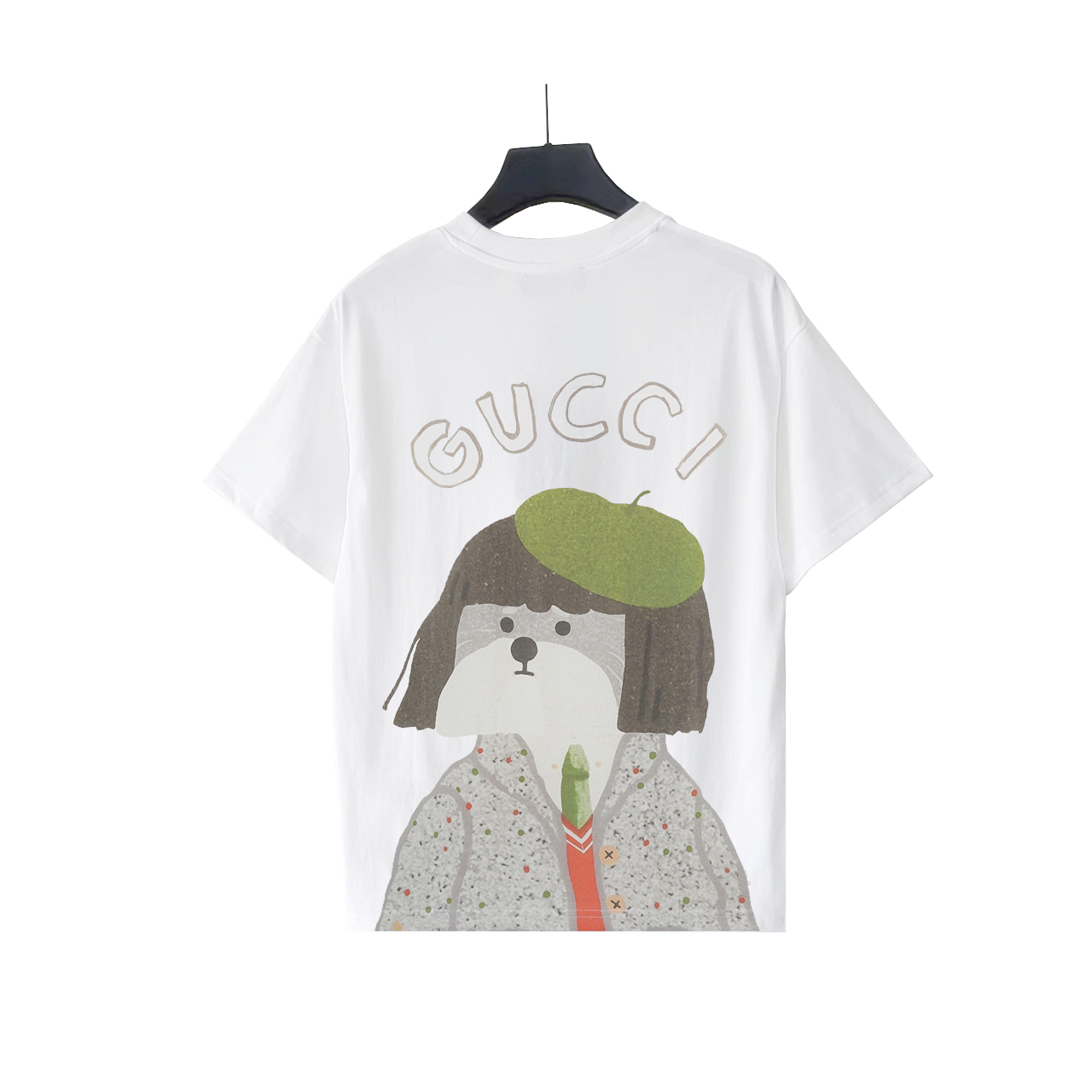 Gucci古驰 趣味卡带贝雷帽的小狗圆领短袖