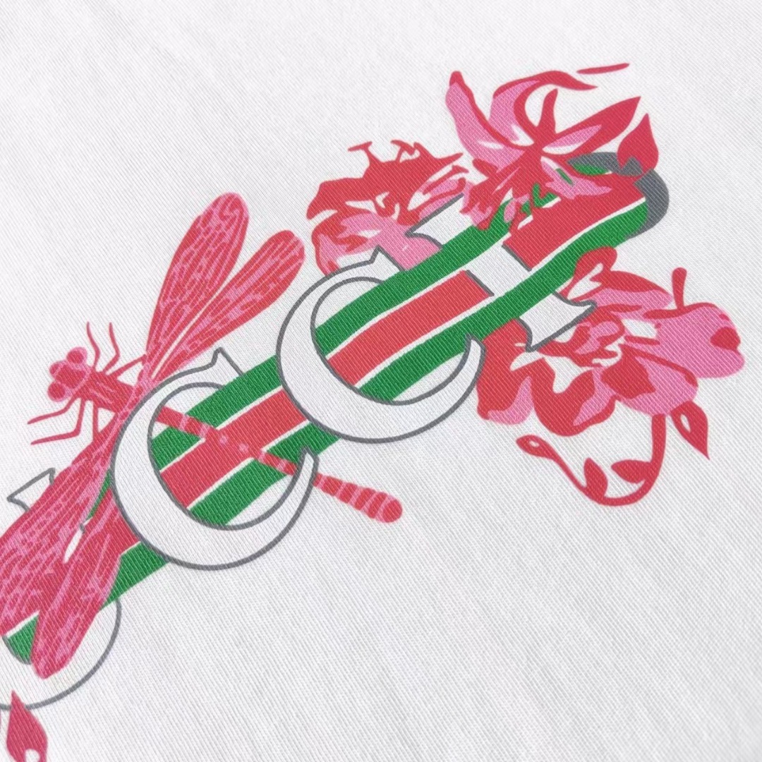 Gucci/古驰 红花蜻蜓logo印花短袖