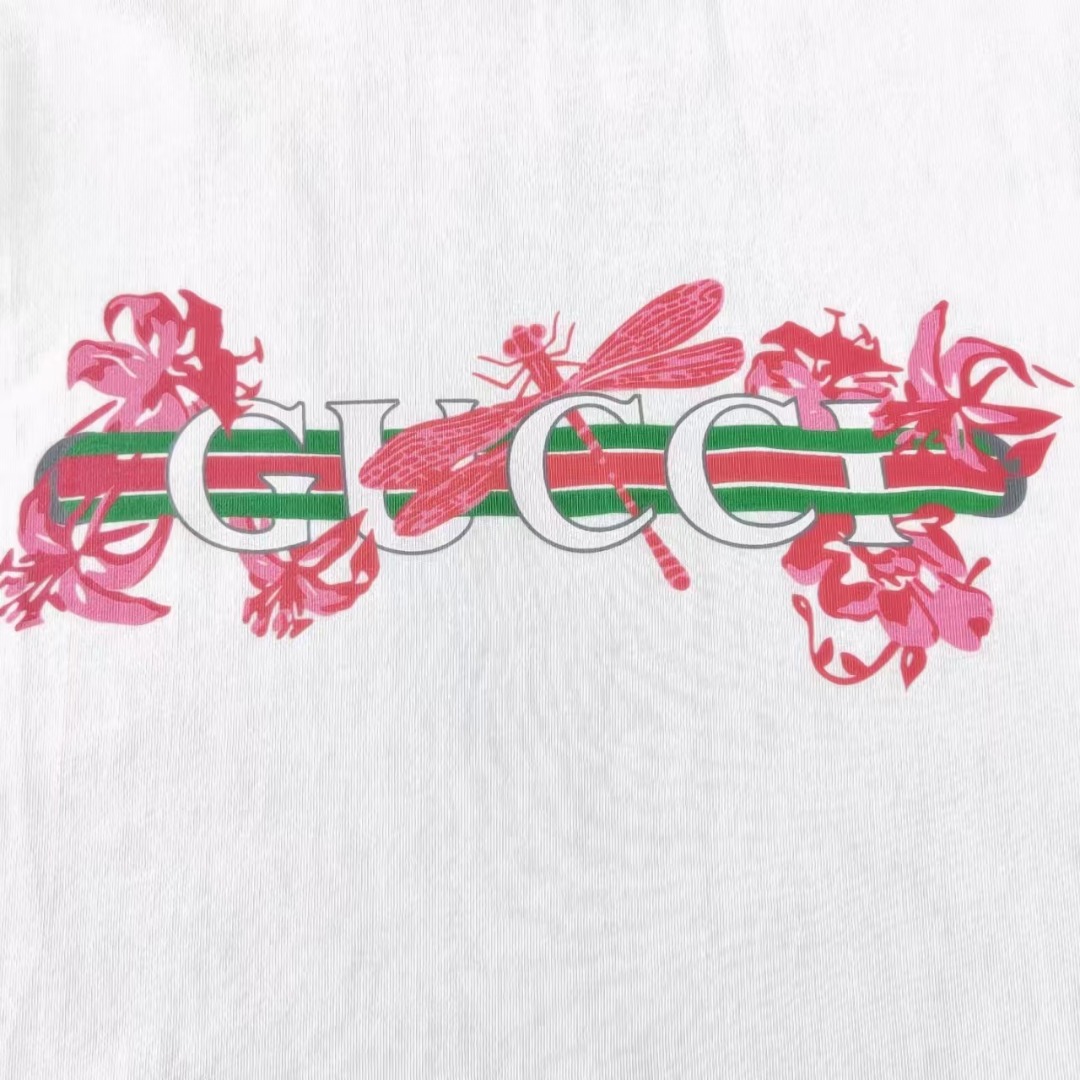 Gucci/古驰 红花蜻蜓logo印花短袖