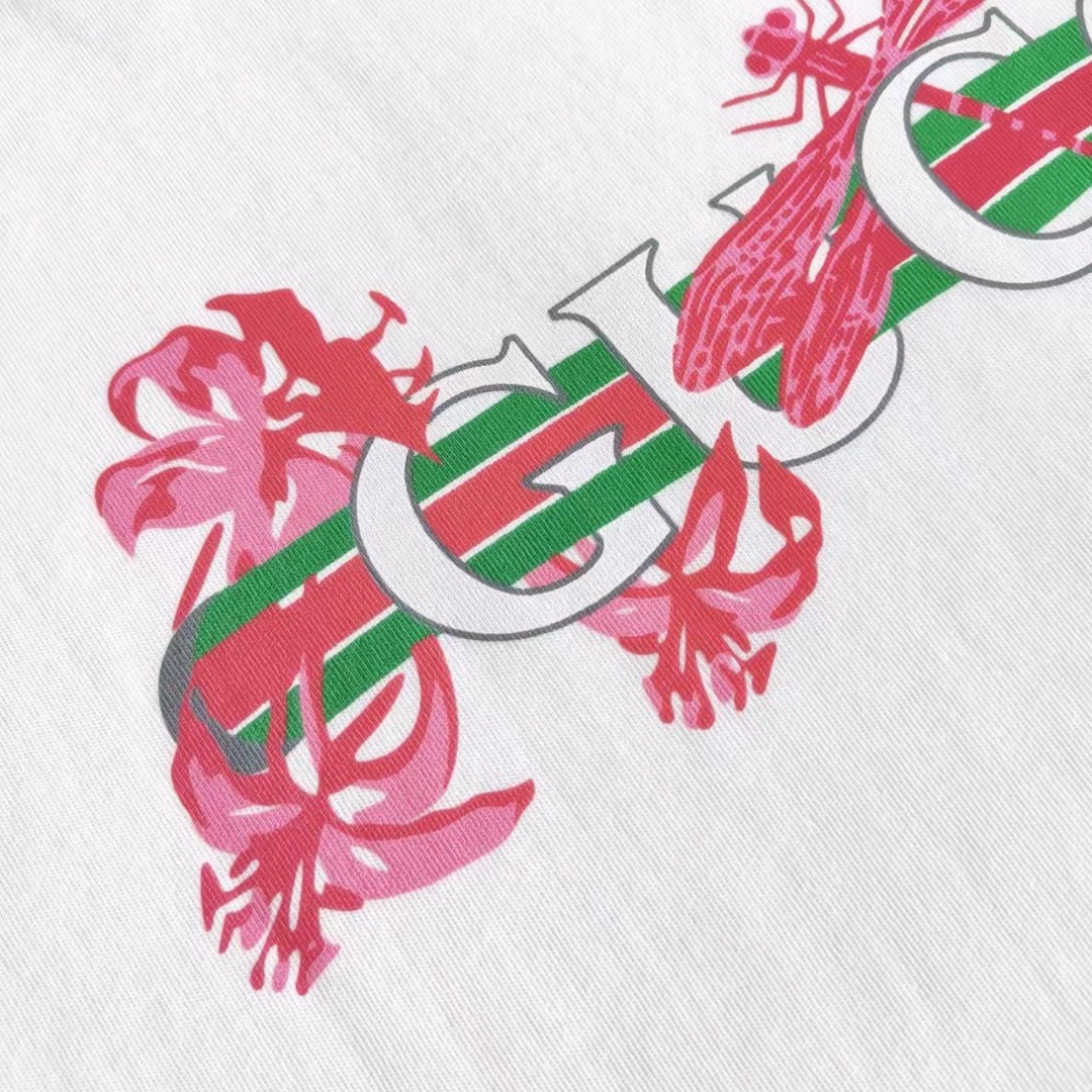 Gucci/古驰 红花蜻蜓logo印花短袖