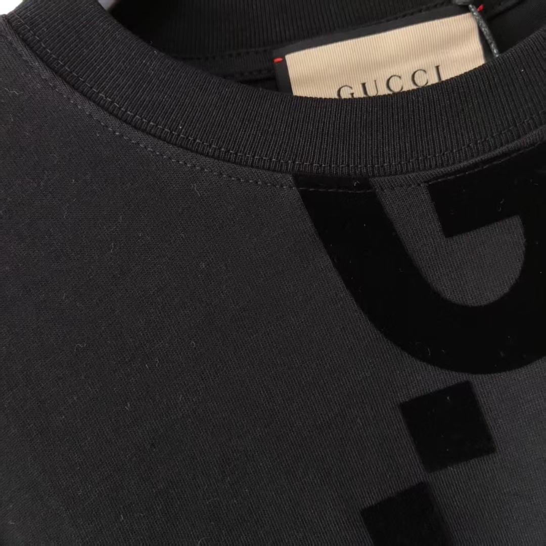Gucci/古驰 植绒满印logo圆领T恤 高克重短袖