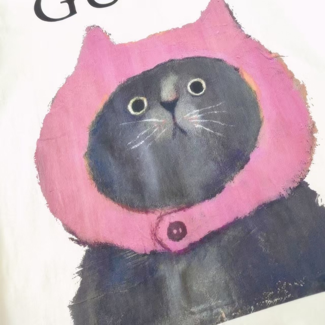 Gucci古驰 趣味卡通一脸懵逼的猫圆领短袖