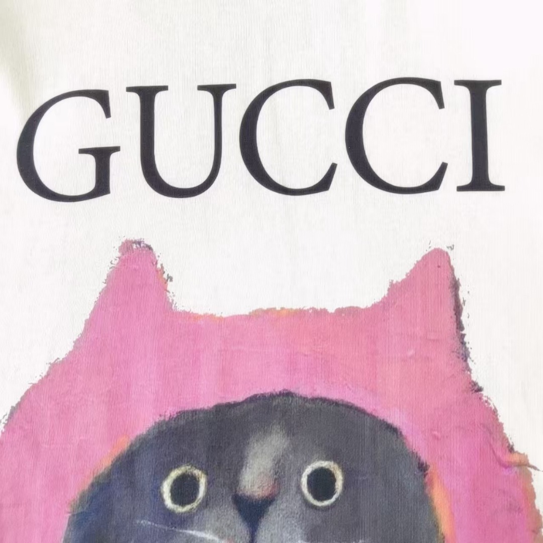 Gucci古驰 趣味卡通一脸懵逼的猫圆领短袖