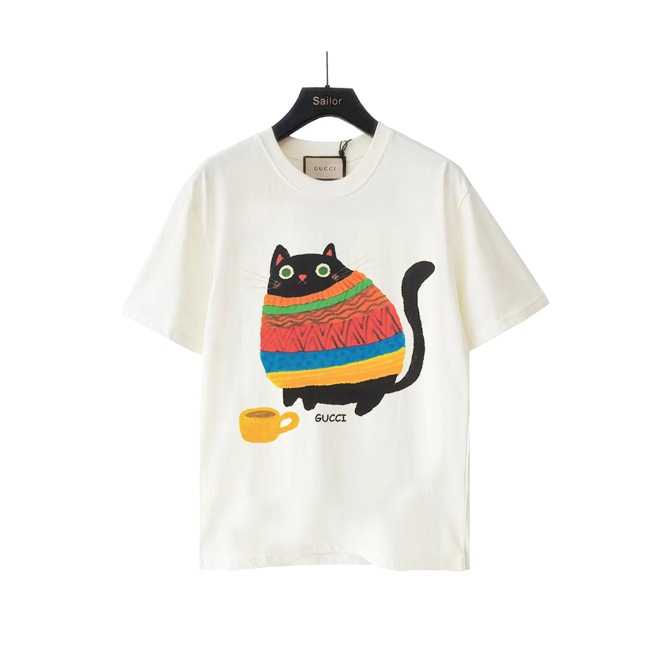 Gucci古驰 趣味卡通发呆的猫圆领短袖