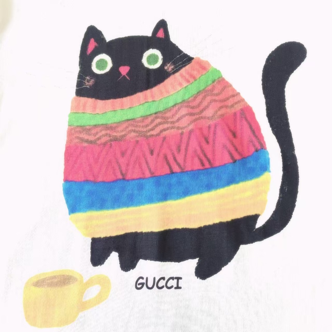 Gucci古驰 趣味卡通发呆的猫圆领短袖