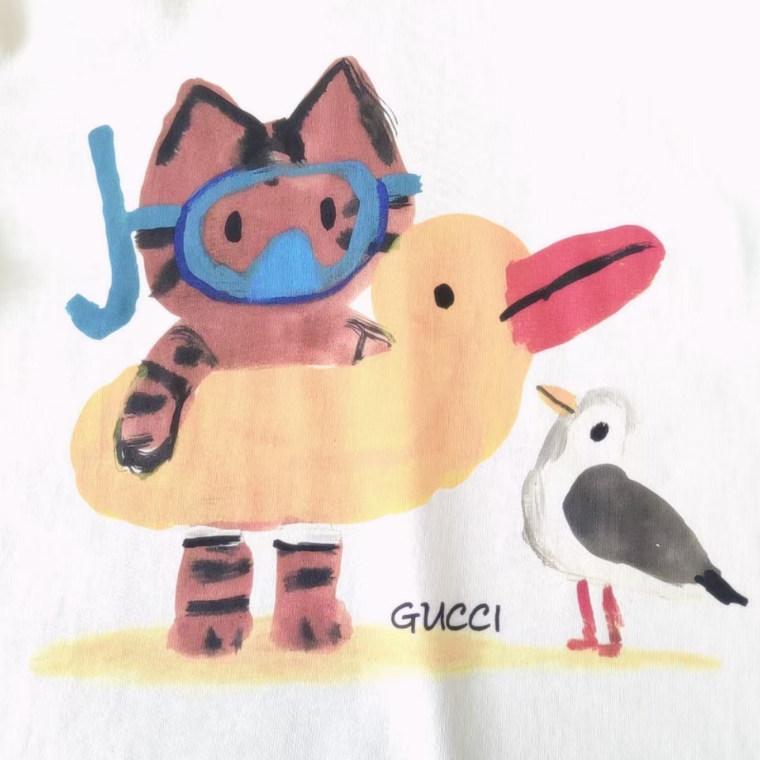 Gucci古驰 趣味卡通海鸥和猫圆领短袖