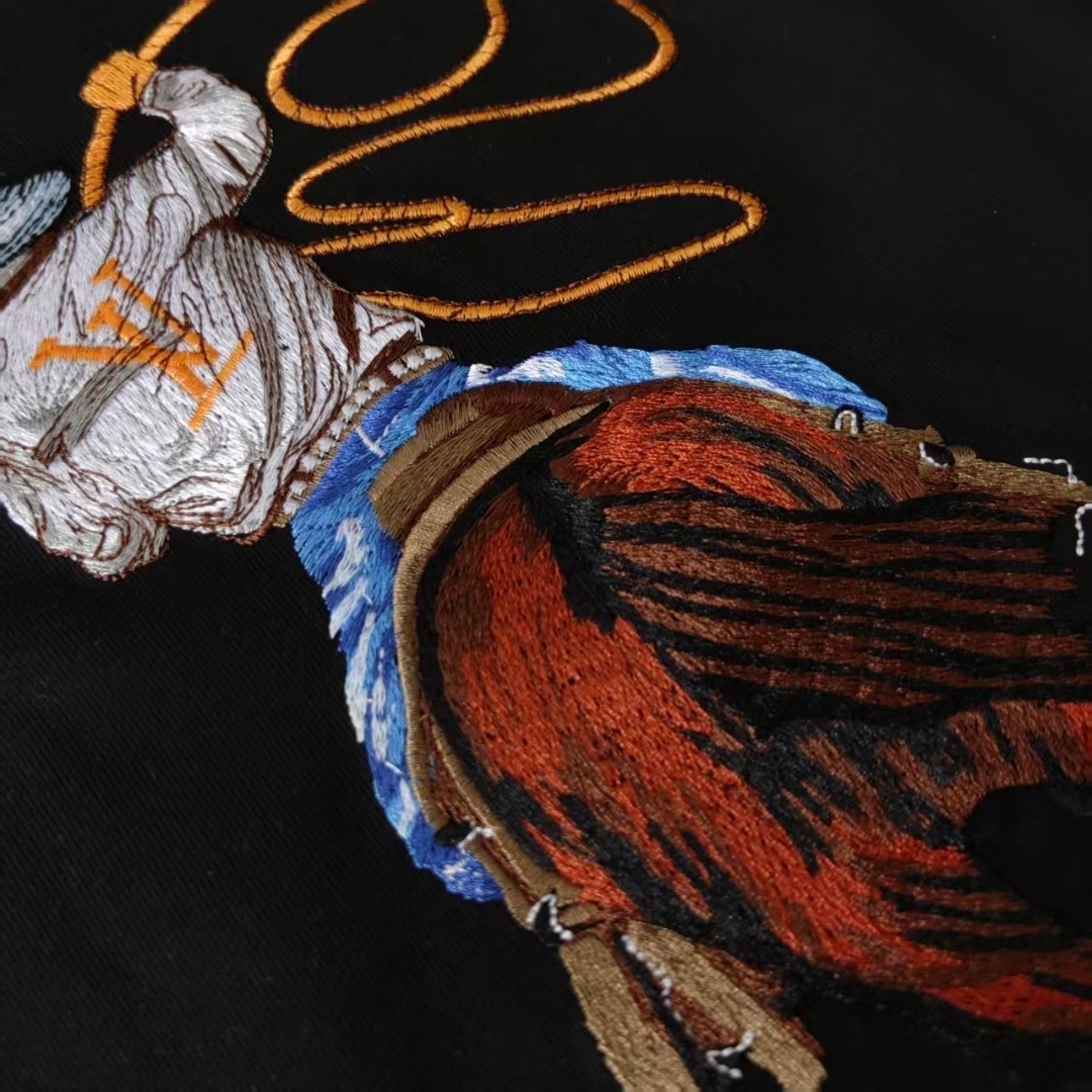 Louis Vuitton/路易威登 重工西部牛仔刺绣短袖T桖黑色 白色