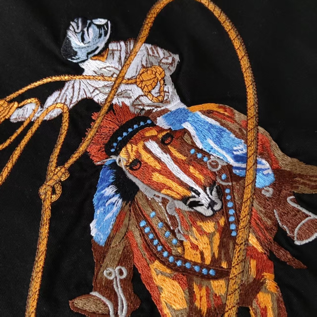 Louis Vuitton/路易威登 重工西部牛仔刺绣短袖T桖黑色 白色