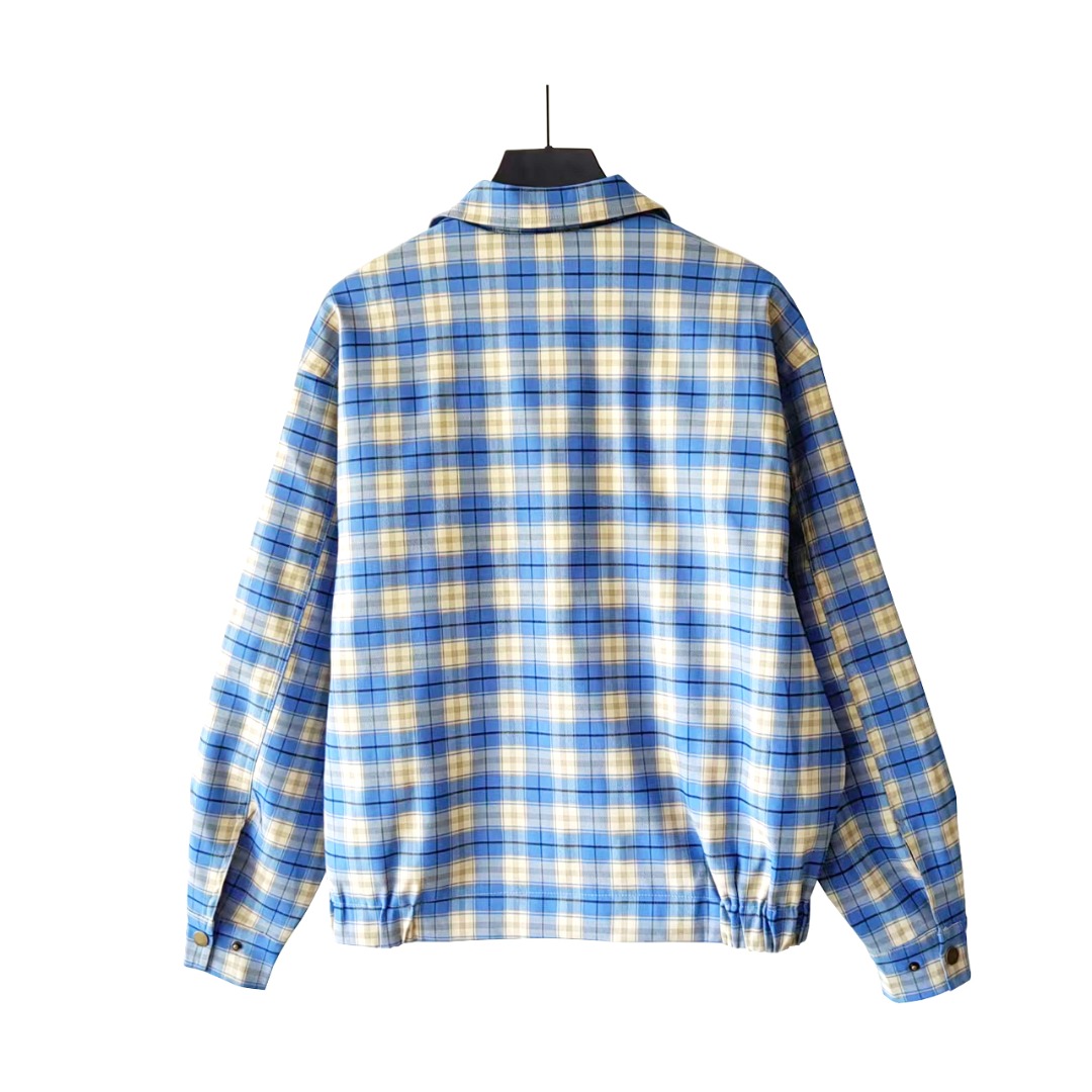 Stussy 斯图西蓝色对格夹克外套翻领宽松教练夹克外套