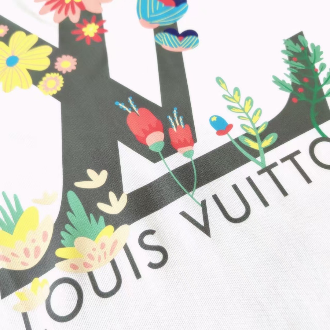 Louis Vuit*on/路易威登 logo鲜花修饰短袖T桖