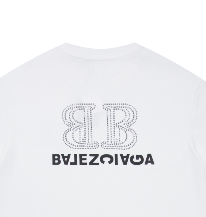Balenciaga巴黎世家 春夏双B字母烫钻短袖T恤