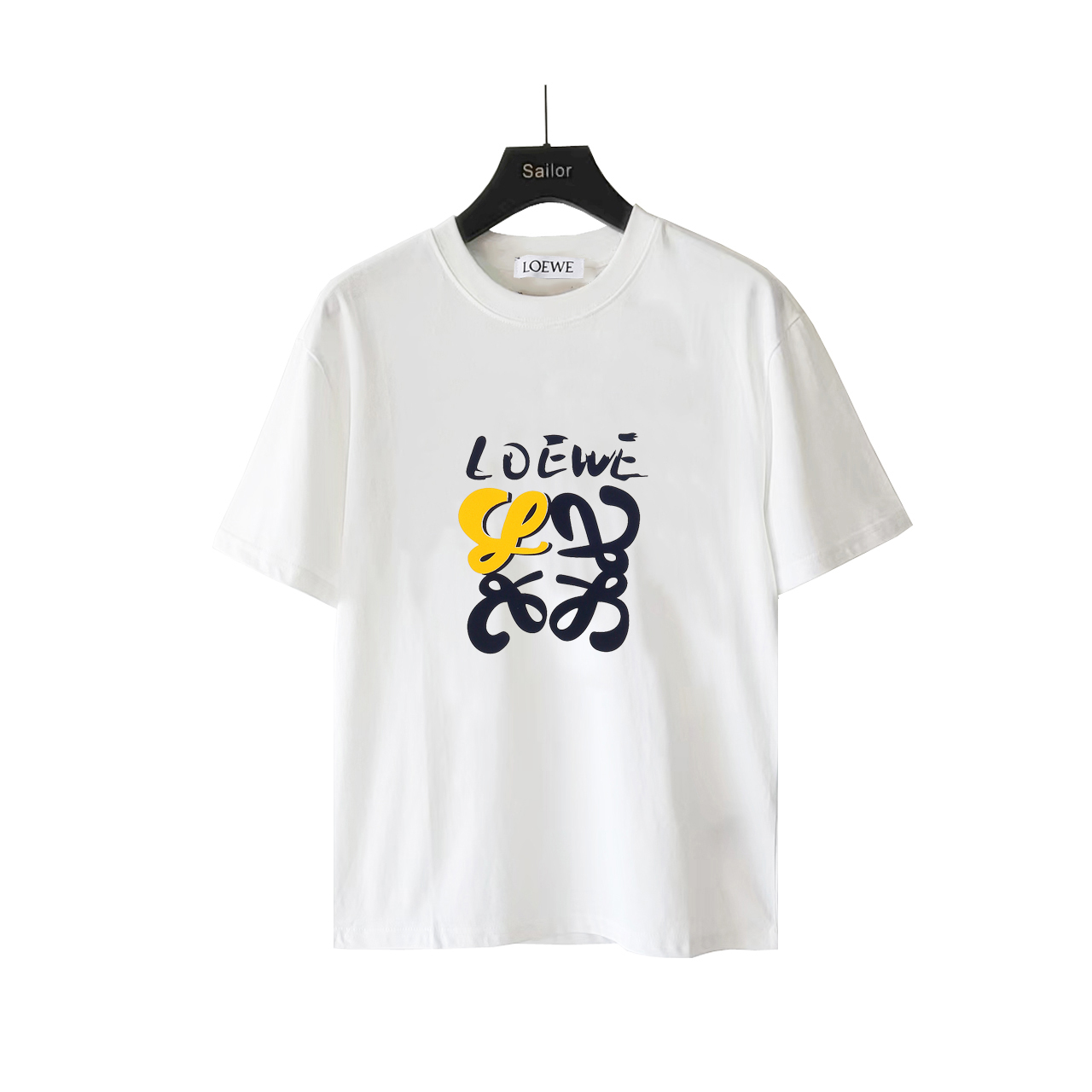 LOEWE罗意威 植绒拼色印花短袖