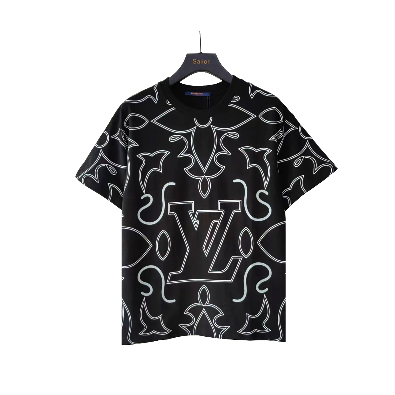 实拍细节图+尺码表 Louis vuitton/路易威登 靴线字母logo印花短袖T桖 定制300g双纱纯棉面料 时装周走秀款 采用匹布圆网丝印花工艺 高温固色 男女同款 短袖t恤 颜色:黑色 白色KQ86@