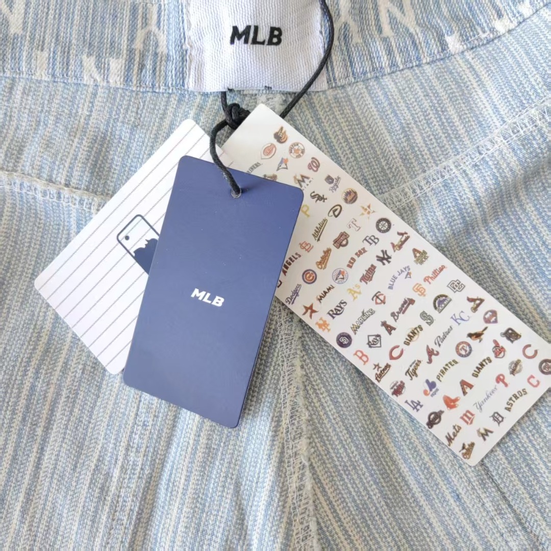 MLB/洋基队 NY满印水洗牛仔五分短裤 NY满印
