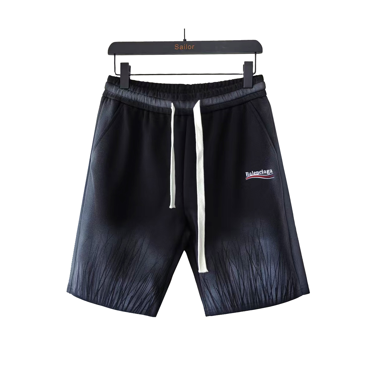 Balenciaga/巴黎世家 海浪刺绣绘涂鸦喷墨纹路短裤 刺绣小字母logo