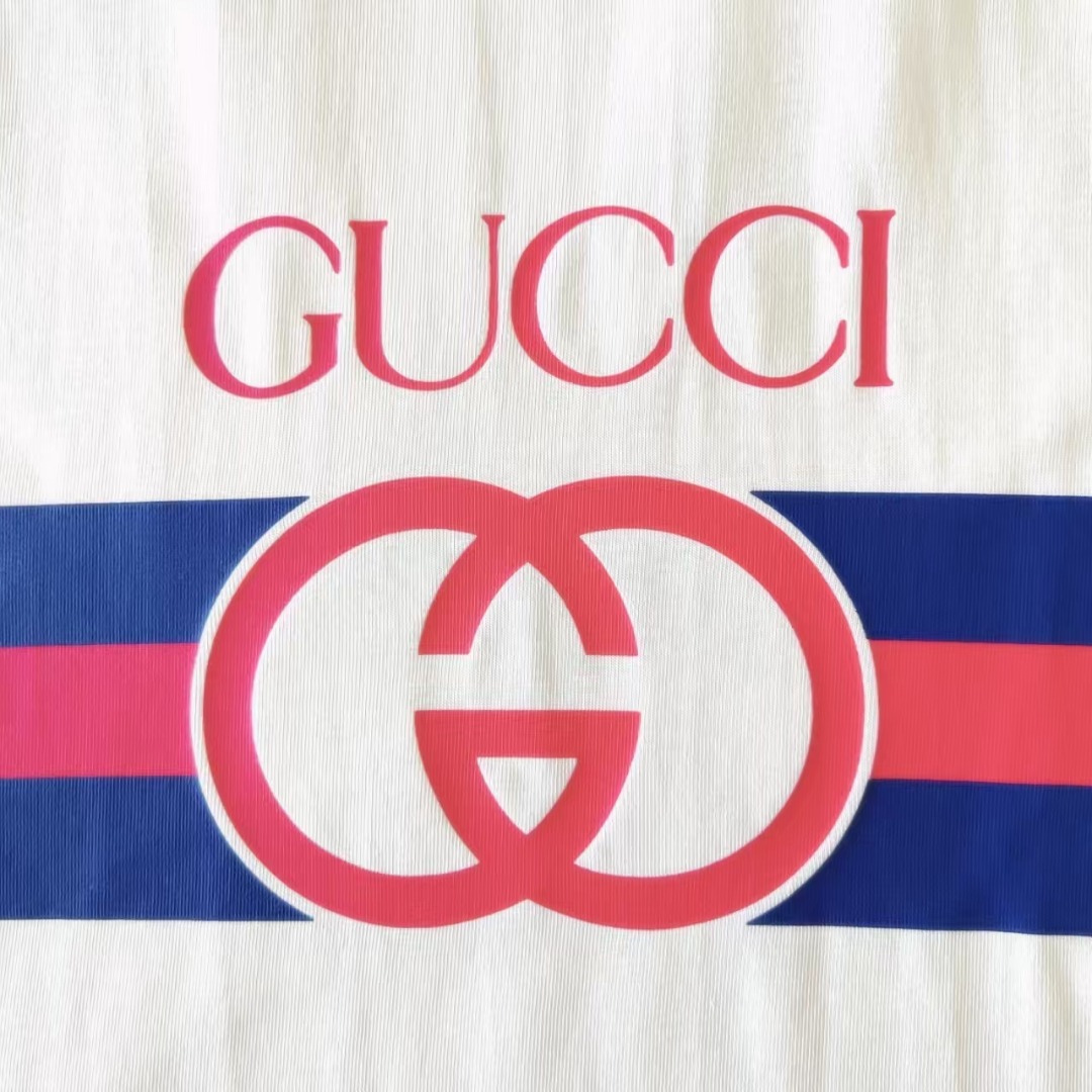 GUCCI/古驰 蓝红条纹双Glogo印花短袖