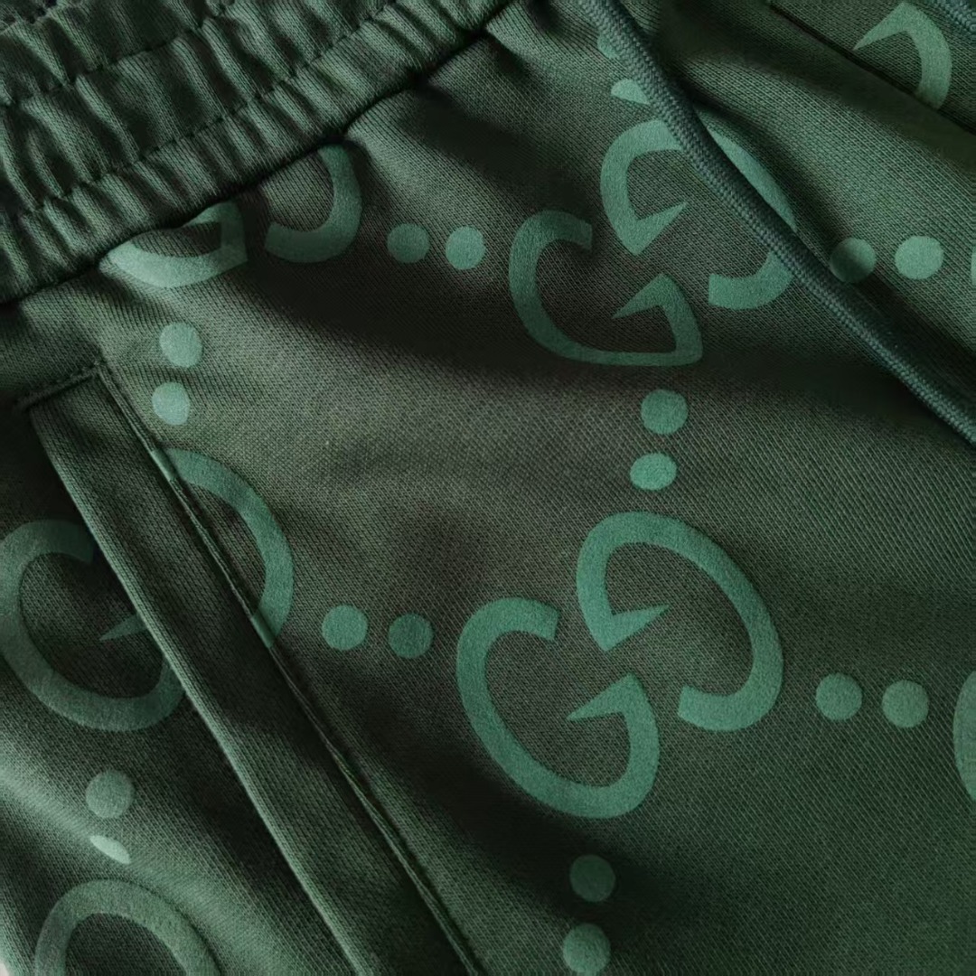 Gucci/古驰 满印双G字母印花短裤 五分裤 绿色 黑色