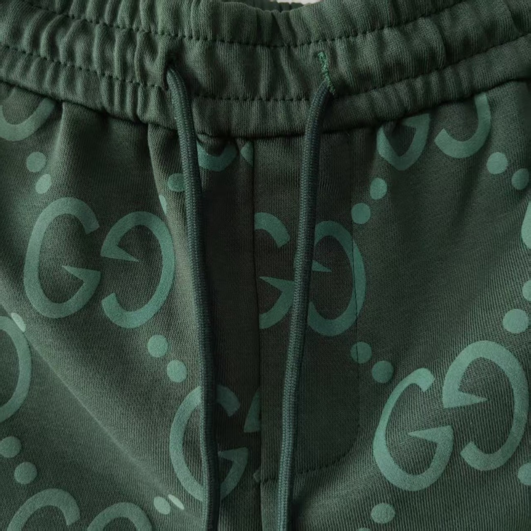 Gucci/古驰 满印双G字母印花短裤 五分裤 绿色 黑色