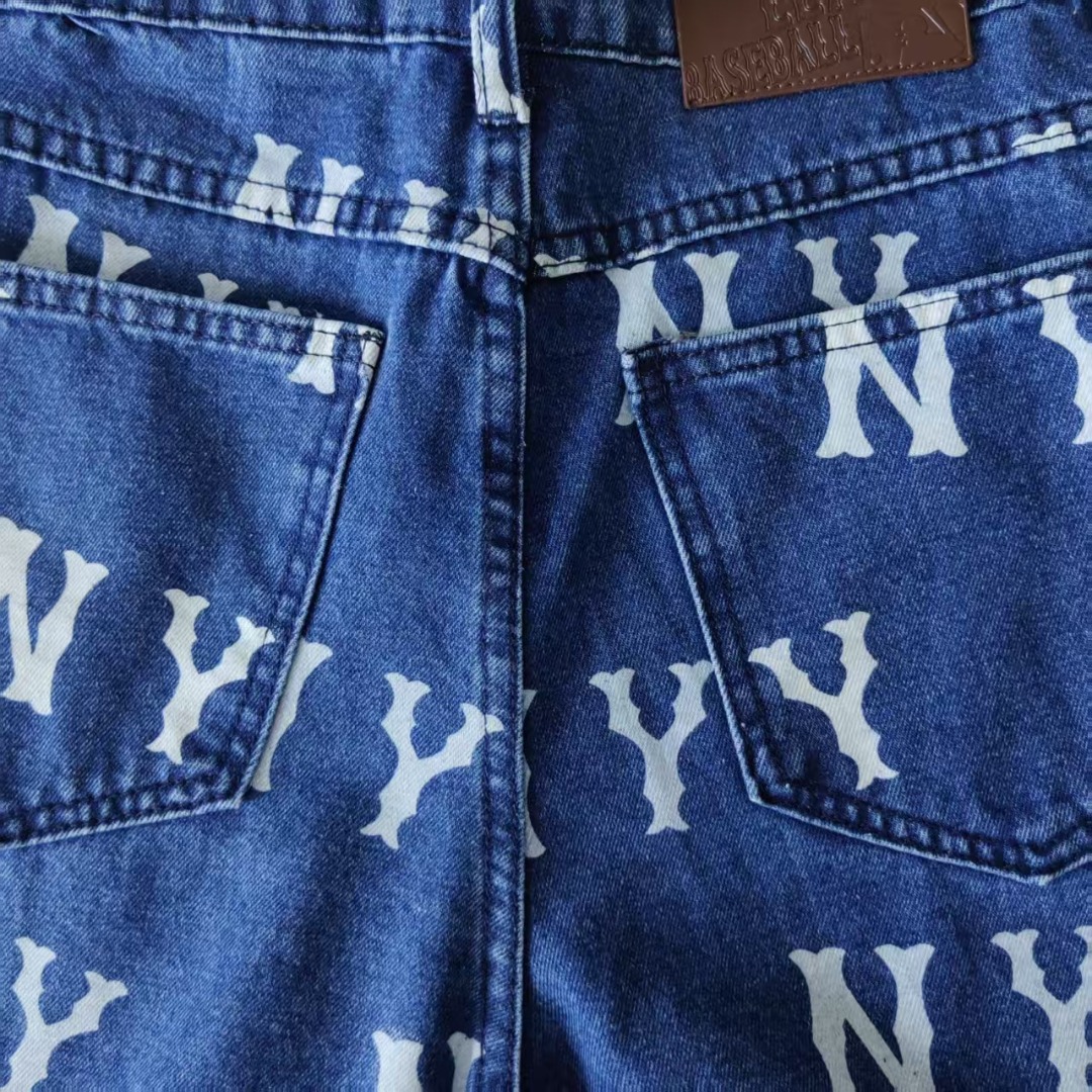 MLB/洋基队 NY满印水洗牛仔长裤靛蓝色-Chinese UA Cheap High Quatity Brand Clothes Bags handbags Sneakers wholesale wholesaler seller from China Factory suppliers Fashion Clothing Shoes best Quality Beautiful Price MLB/洋基队 NY满印水洗牛仔长裤靛蓝色