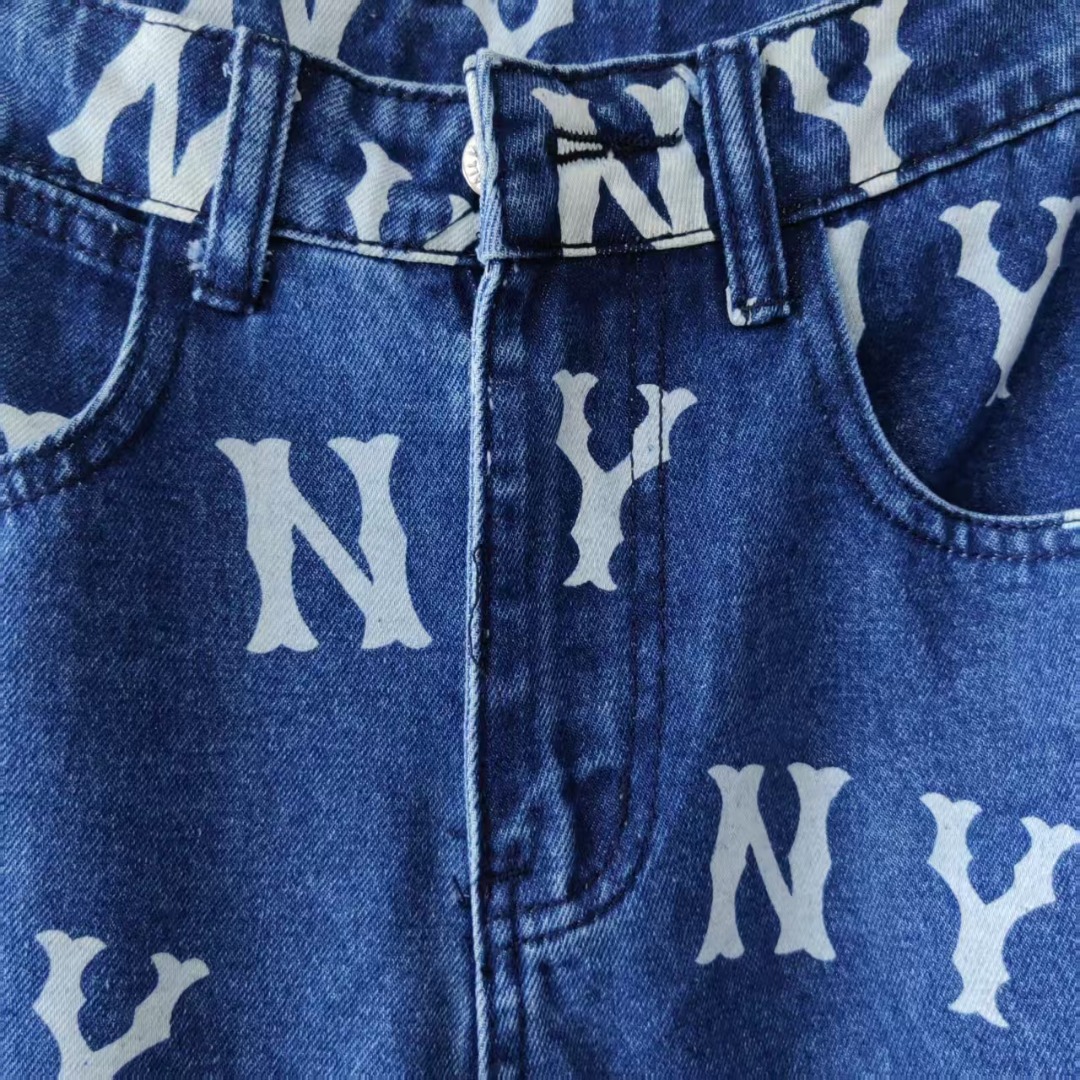 MLB/洋基队 NY满印水洗牛仔长裤靛蓝色-Chinese UA Cheap High Quatity Brand Clothes Bags handbags Sneakers wholesale wholesaler seller from China Factory suppliers Fashion Clothing Shoes best Quality Beautiful Price MLB/洋基队 NY满印水洗牛仔长裤靛蓝色