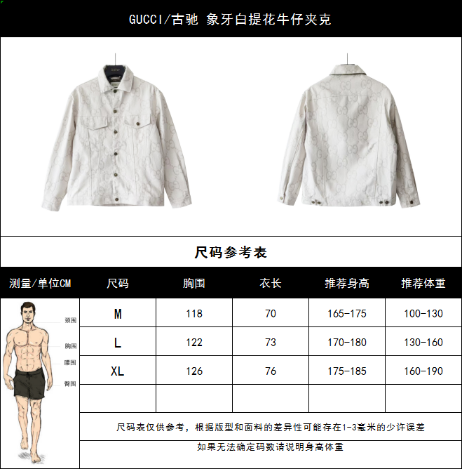 GUCCI/古驰 象牙白提花牛仔夹克-莆田鞋,莆田鞋货源,高仿鞋,高仿鞋货源,安福档口,莆田高仿鞋,莆田鞋批发,高仿鞋批发,莆田高仿运动鞋,高仿运动鞋,莆田运动鞋 GUCCI/古驰 象牙白提花牛仔夹克