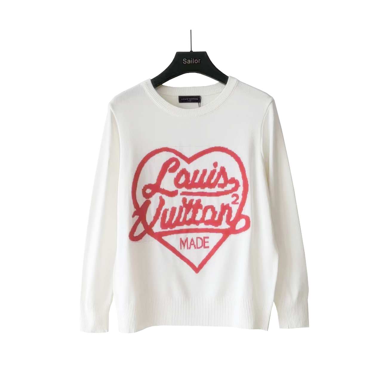 实拍细节图 +尺码表 Louis Vuit*on/路易威登 爱心提花圆领针织衫长袖 面料:混纺羊毛 柔顺手感 宽松版型设计 男女同款 工艺:提花爱心针织 颜色:白色 黑色 藏青色 CR003@