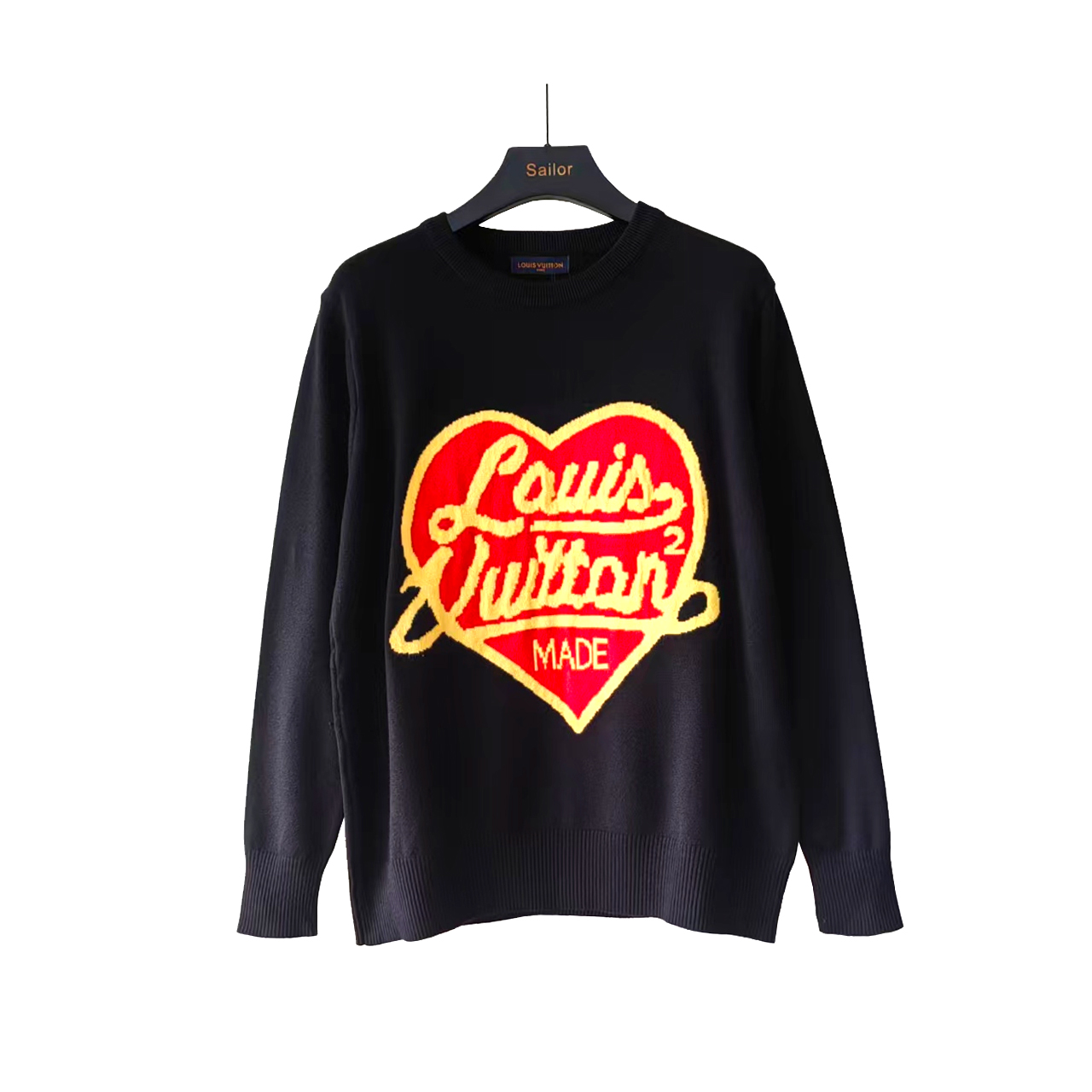 实拍细节图 +尺码表 Louis Vuit*on/路易威登 爱心提花圆领针织衫长袖 面料:混纺羊毛 柔顺手感 宽松版型设计 男女同款 工艺:提花爱心针织 颜色:白色 黑色 藏青色 CR003@