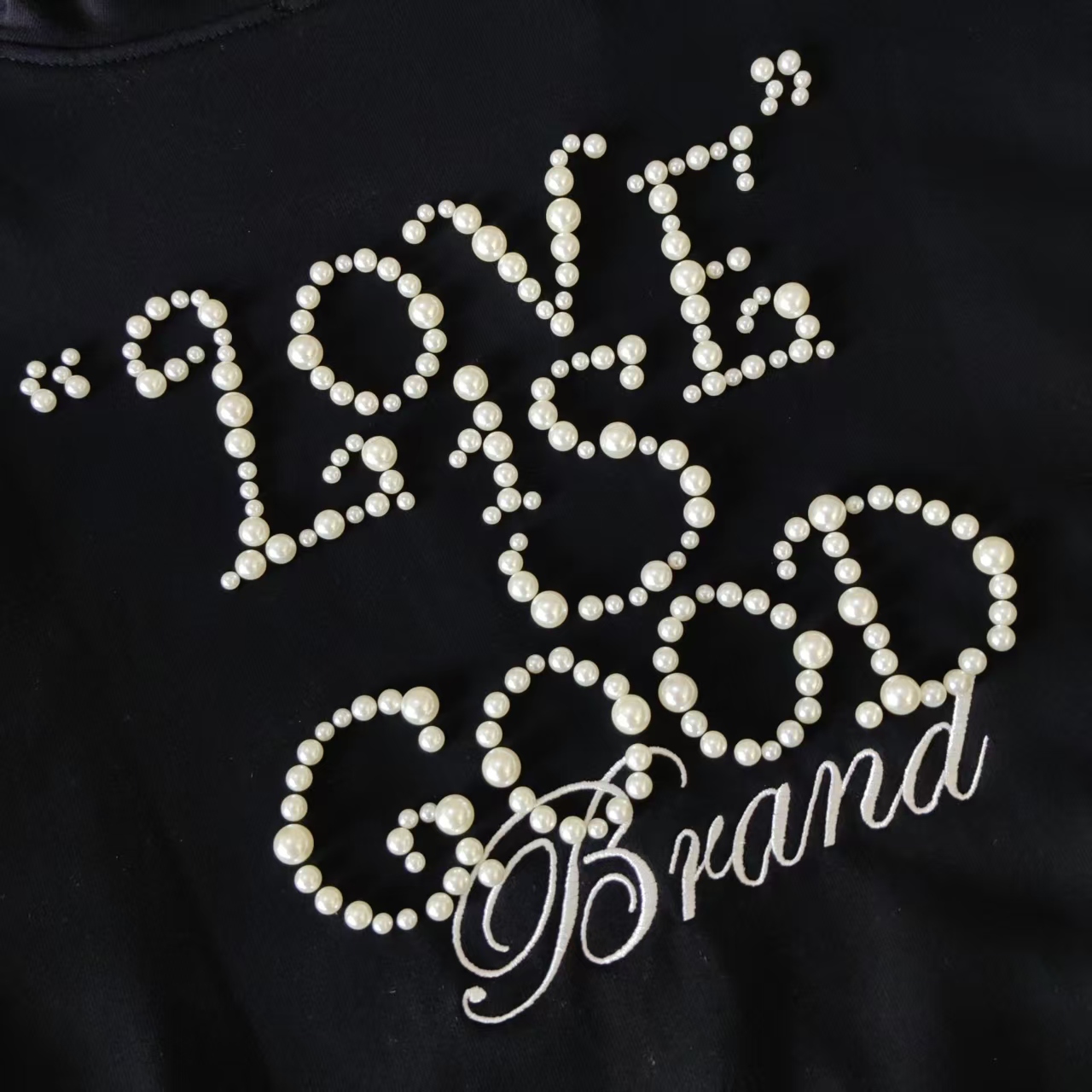 GOODBRAND 珍珠标语宽松拉链开衫连帽卫衣长袖外套 黑色 酒红色