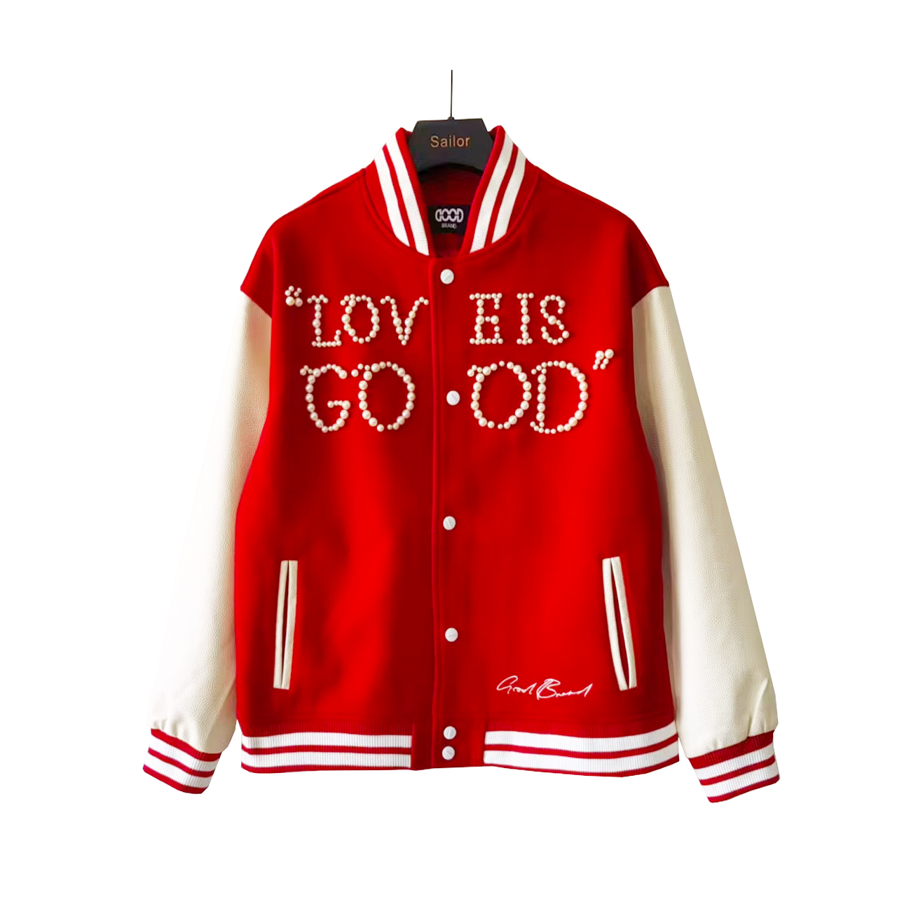 GOODBRAND Love is good经典珍珠标语拼色棒球服男女同款夹克外套