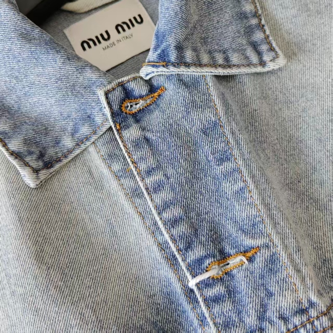 MIUMIU/缪缪 贴布徽标字母水洗蓝牛仔夹克