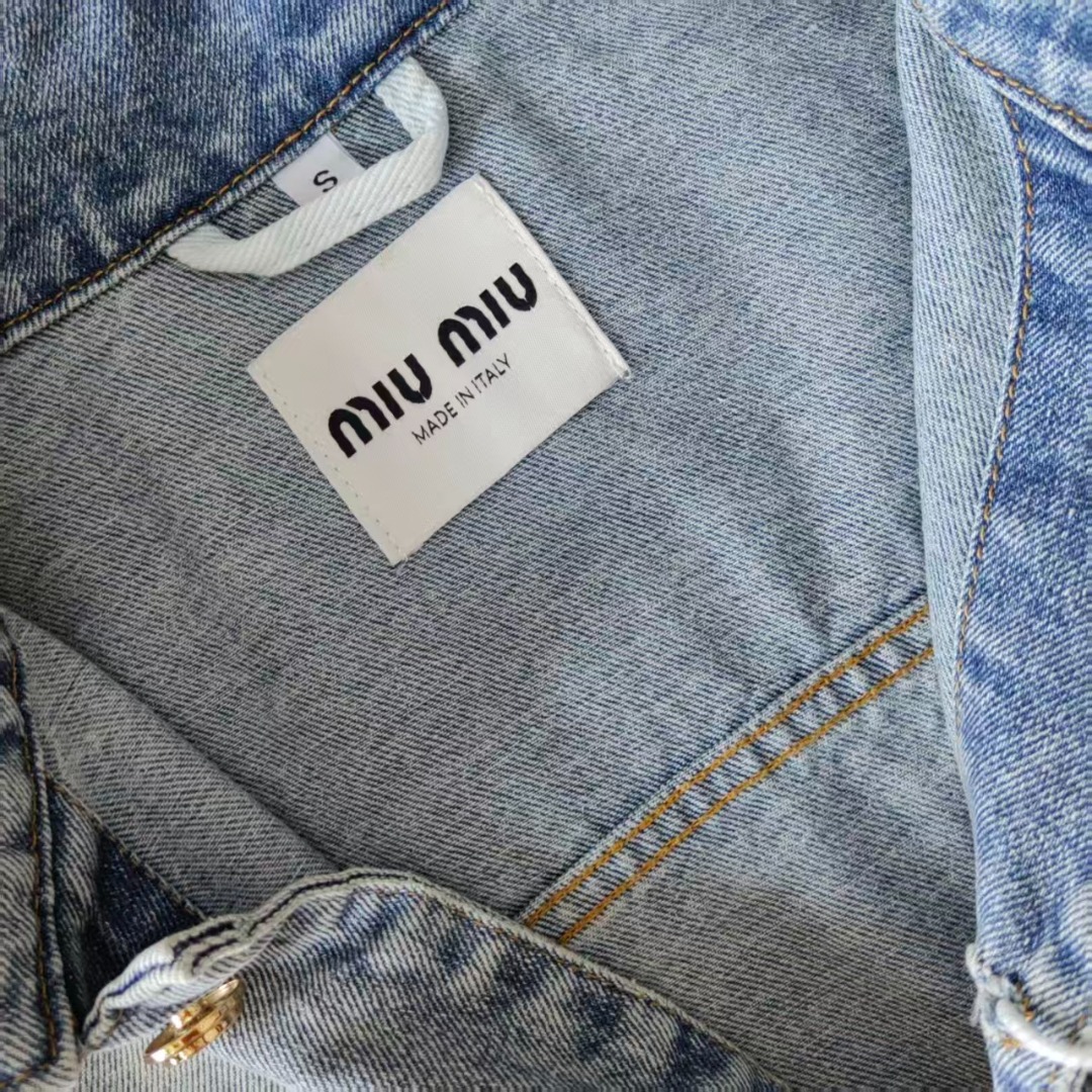 MIUMIU/缪缪 贴布徽标字母水洗蓝牛仔夹克