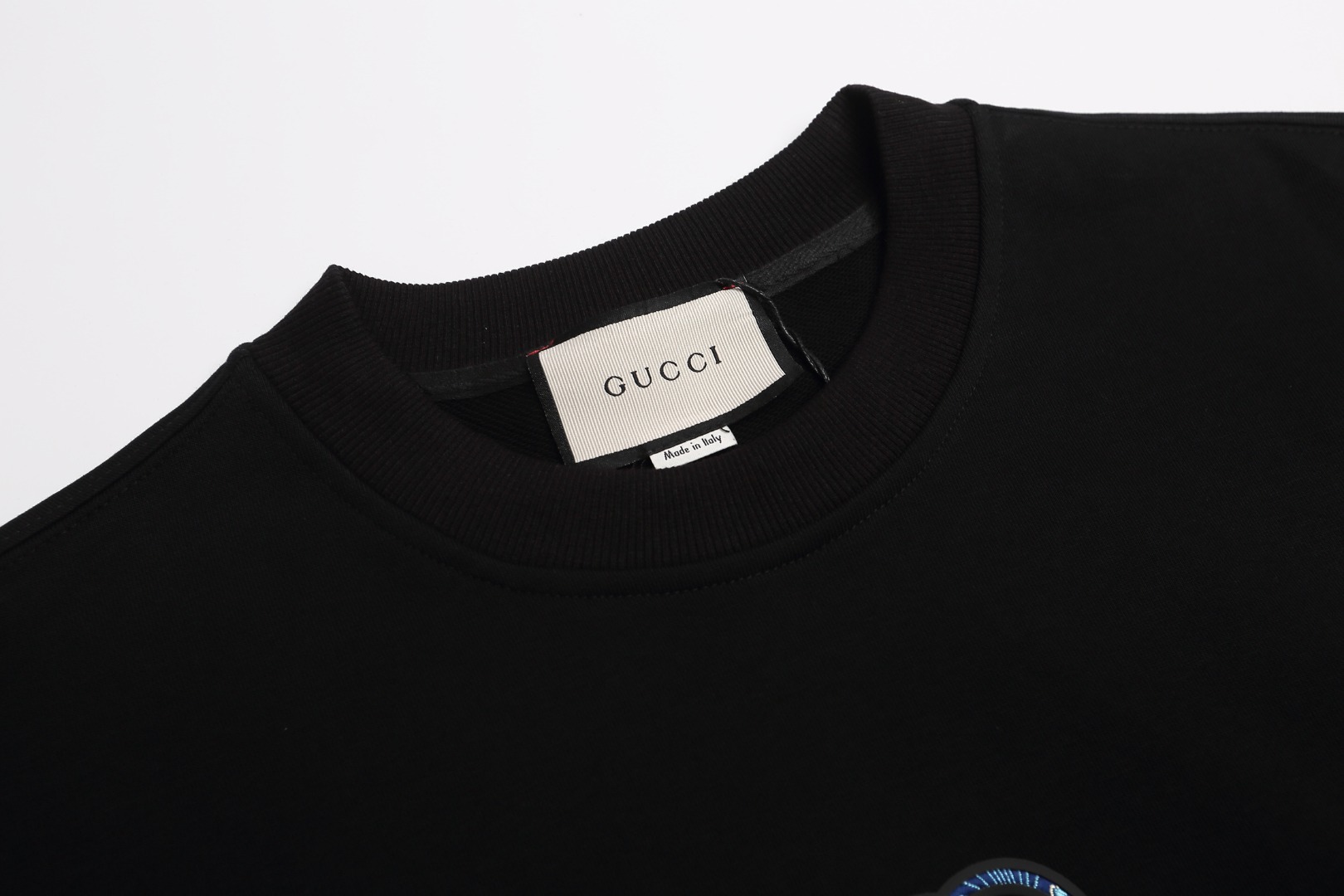 GUCCI/古驰 蓝标字母硅胶印花圆领卫衣黑色 白色