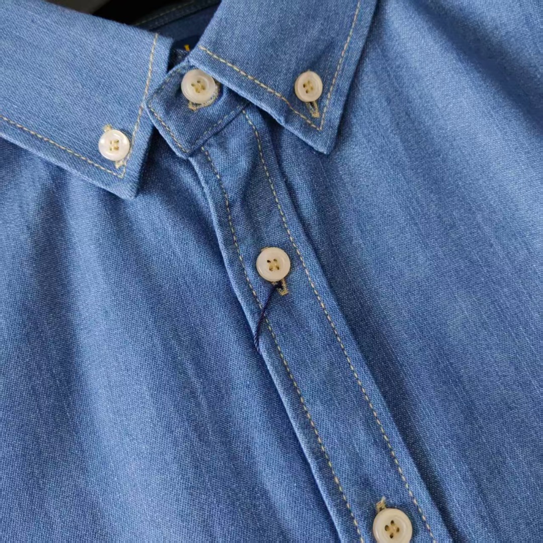 Ralph Lauren/拉夫劳伦 经典彩色小标情侣款水洗牛仔长袖衬衫浅蓝色 深蓝色