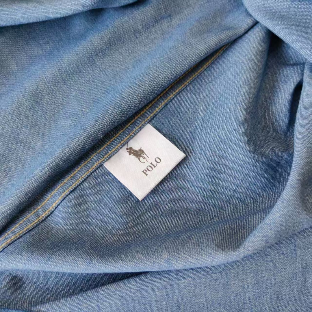 Ralph Lauren/拉夫劳伦 经典彩色小标情侣款水洗牛仔长袖衬衫浅蓝色 深蓝色