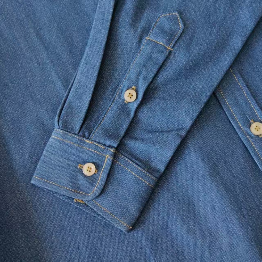Ralph Lauren/拉夫劳伦 经典彩色小标情侣款水洗牛仔长袖衬衫浅蓝色 深蓝色